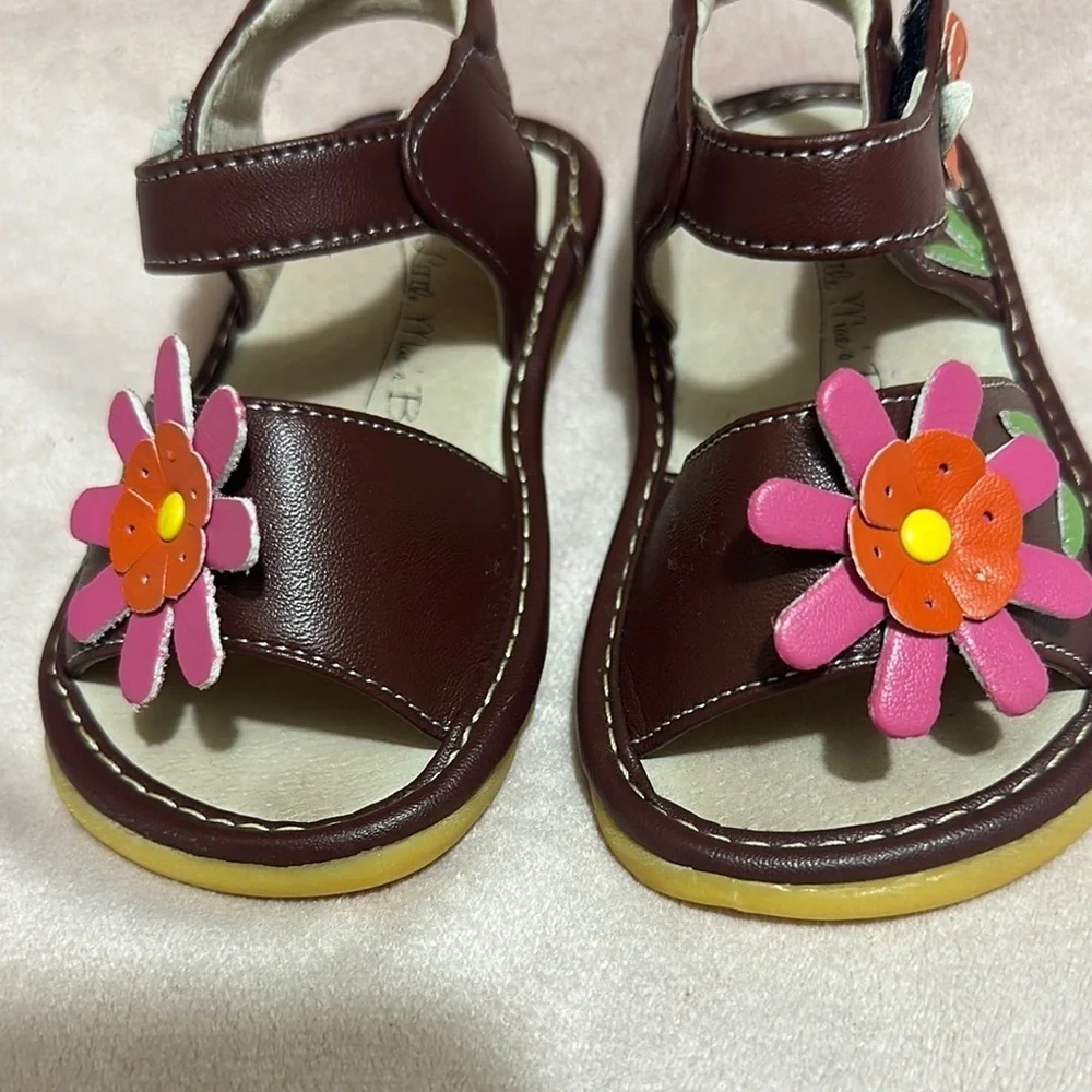 Little Me Brown and Pink Sandals with Floral Accents